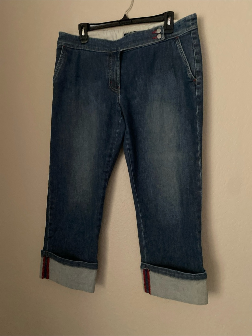 The Limited Dark Blue Cropped Jeans with Red Trim